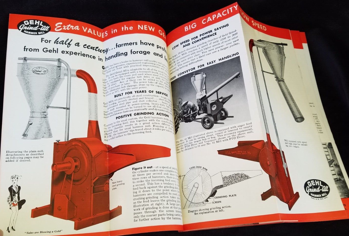 1956 Advertising Brochure GEHL Grind-All Hammer Mills Livestock Feed West Bend