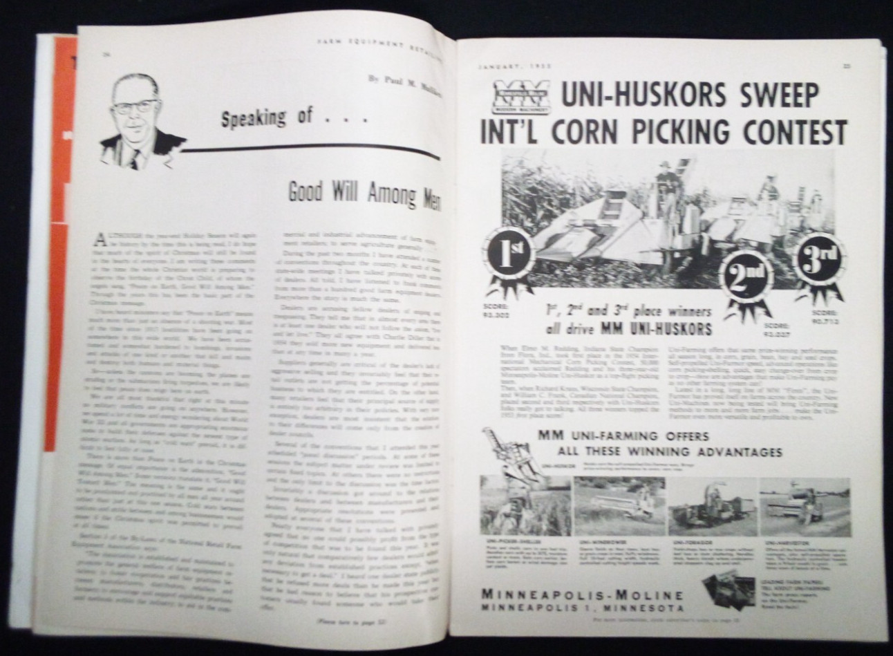 VTG 1955 FARM EQUIPMENT RETAILING MAGAZINE ADVERTISING GREAT AD FARMALL MOLINE F