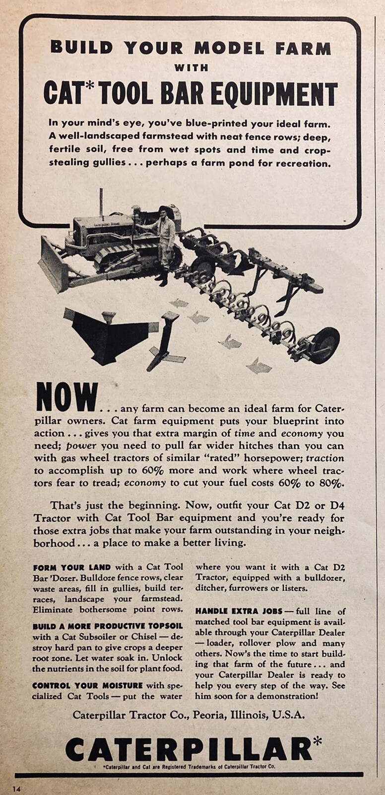 1955 AD(XH57)~CATERPILLAR TRACTOR CO. PEORIA, ILL. CAT TOOL BAR EQUIPMENT