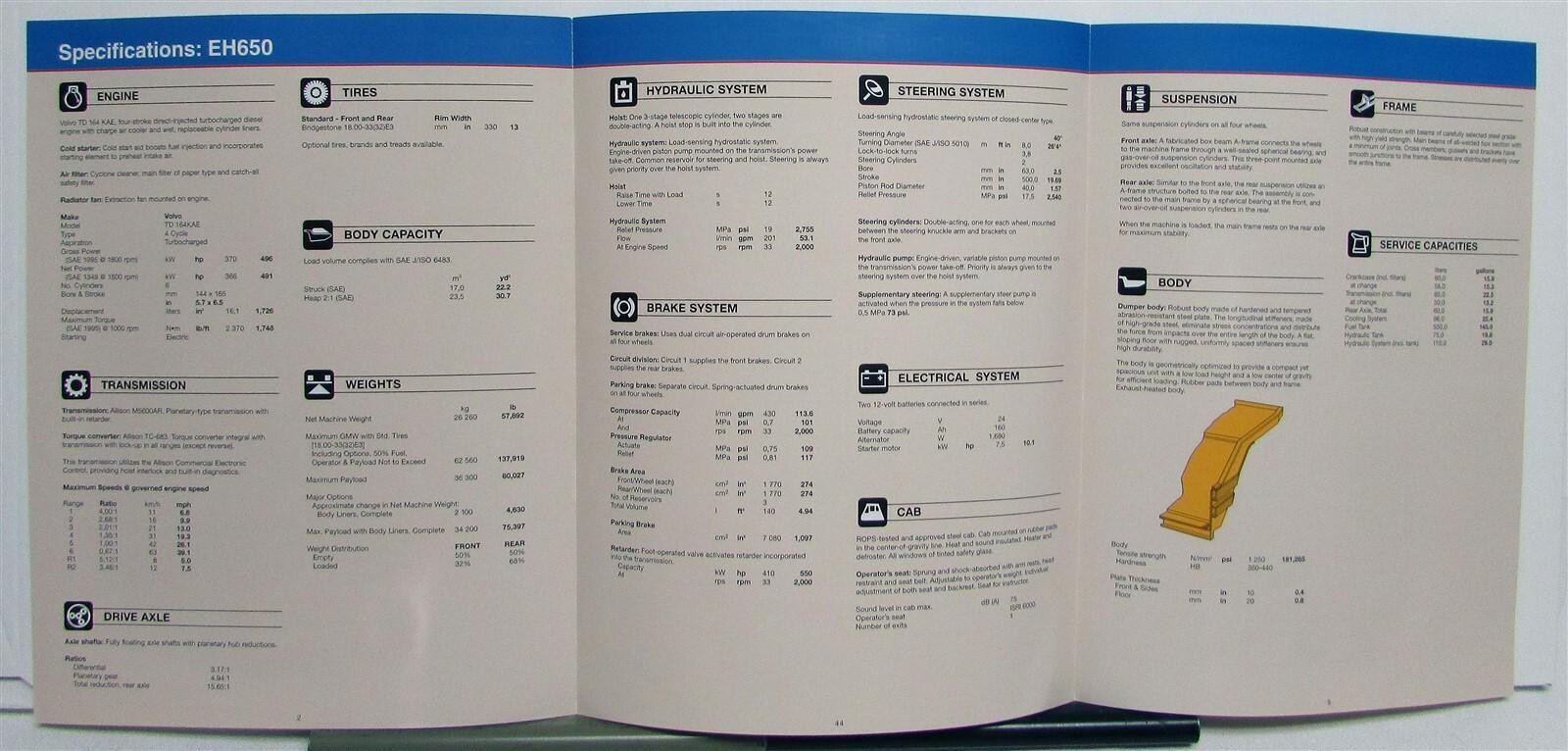 2001 Hitachi EH 650 Dumper Specifications Construction Sales Brochure