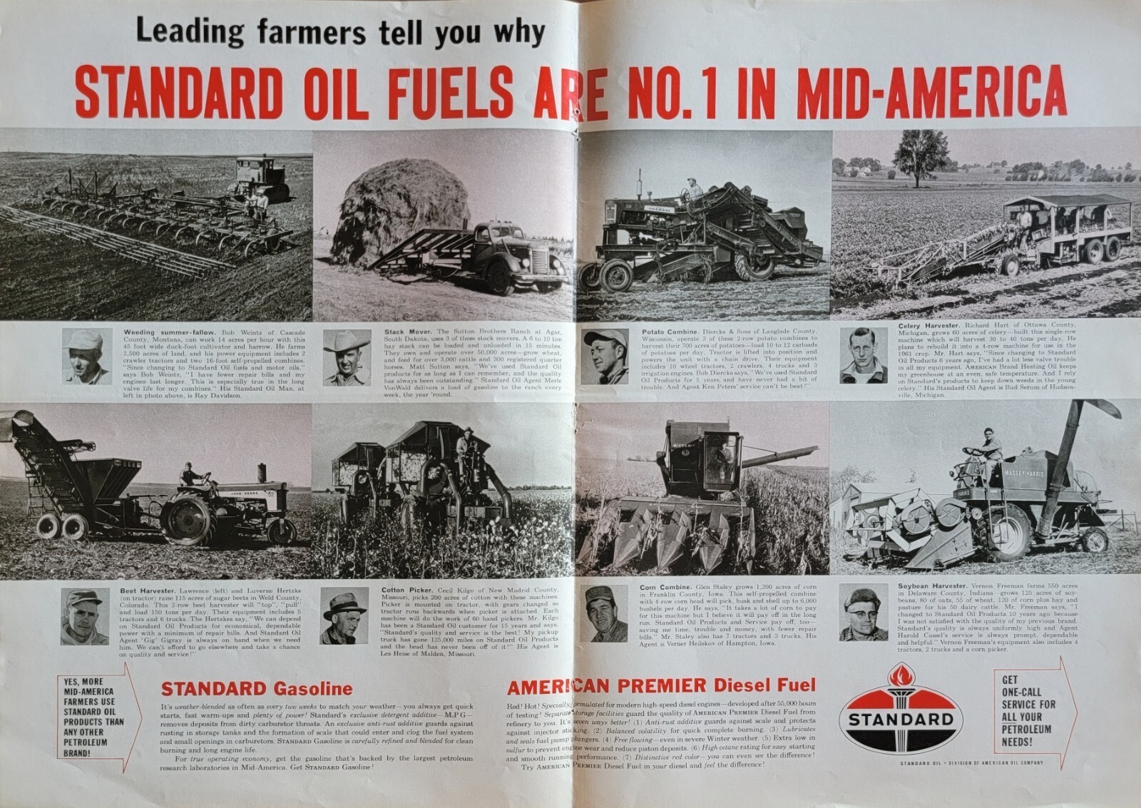 Standard Oil Fuels, Tractors-Combines Vintage 1961 Farm Agricultural Magazine Ad