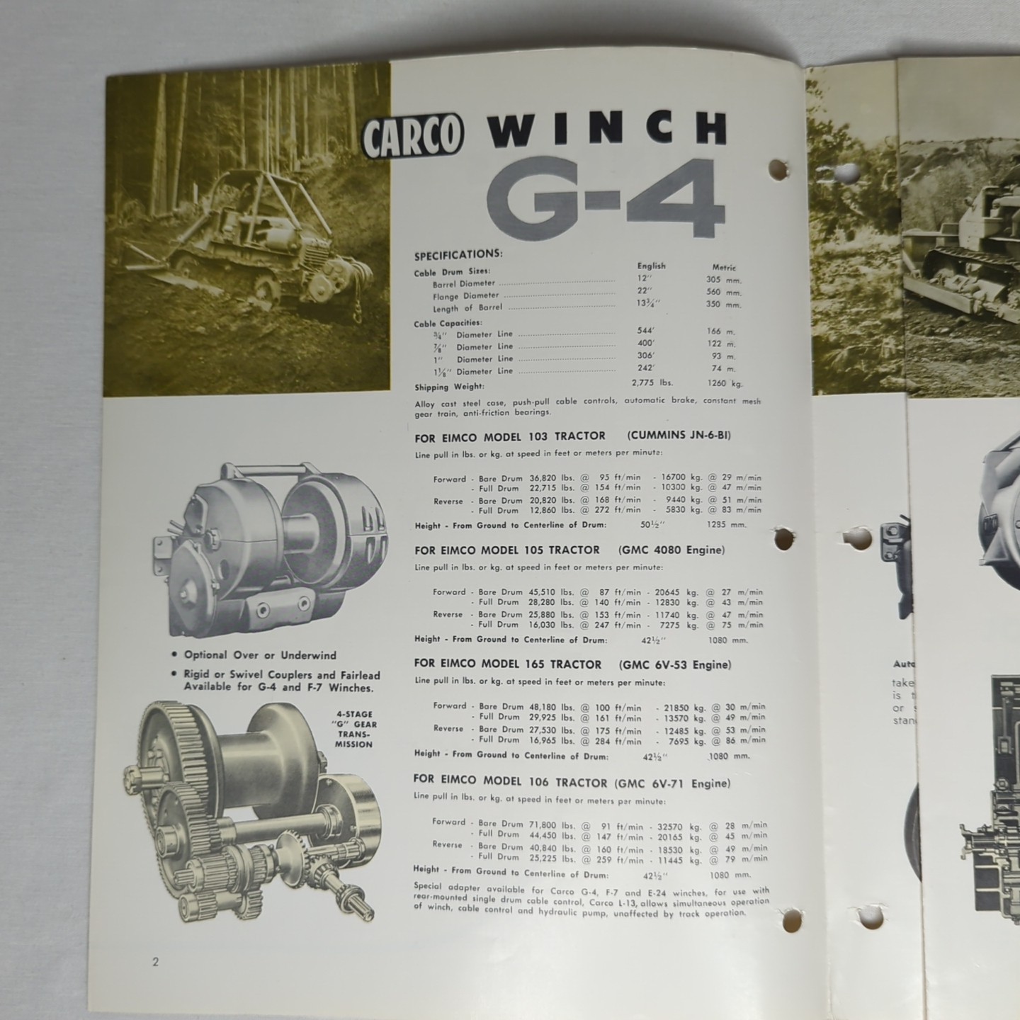 WINCHES & CABLE CONTROL UNITS FOR EIMCO CRAWLERS Brochure 1962