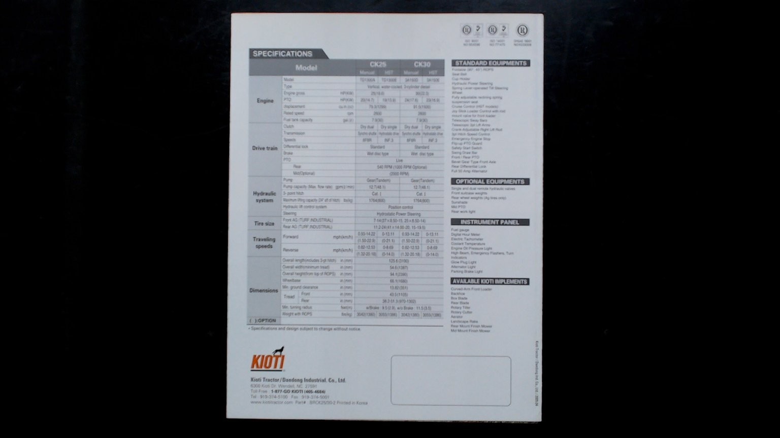 Kioti Compact Utility Tractor CK25 CK30 Brochure Vintage Agriculture