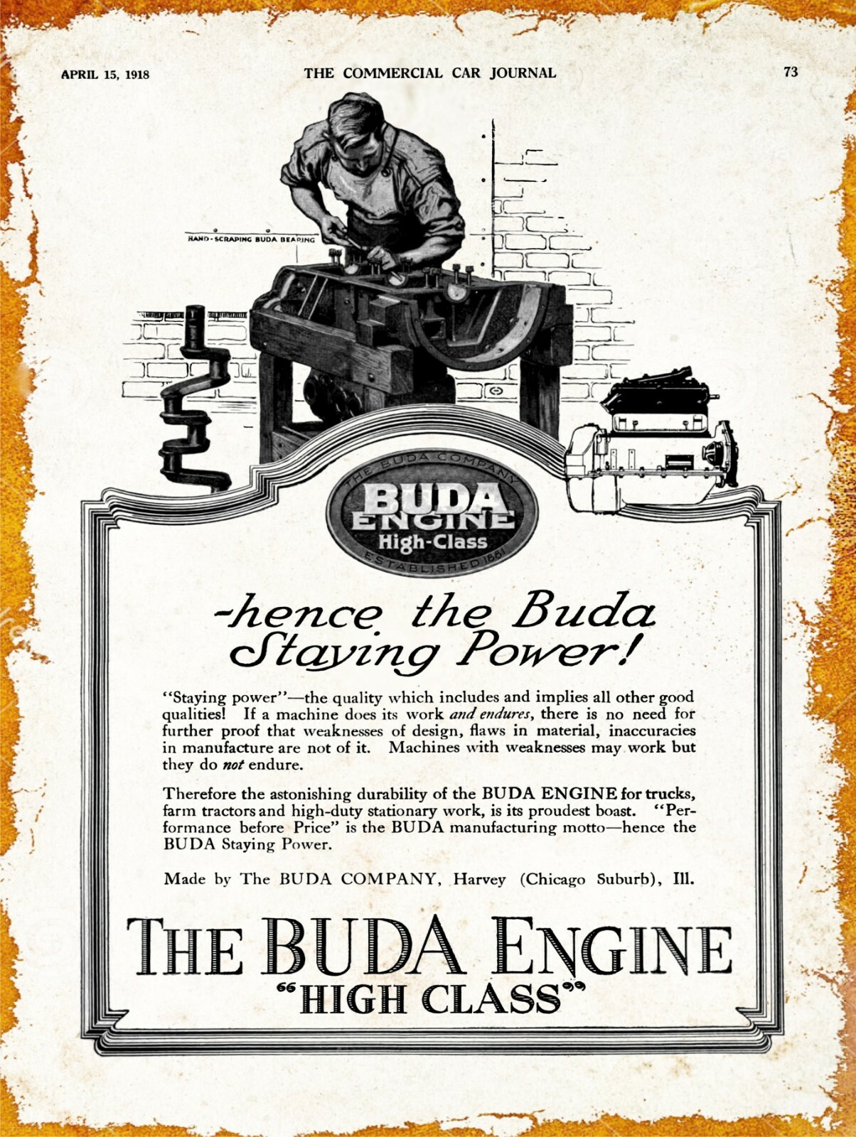 1918 Buda Engine Company New Metal Sign: Chicago, Harvey, Illinois