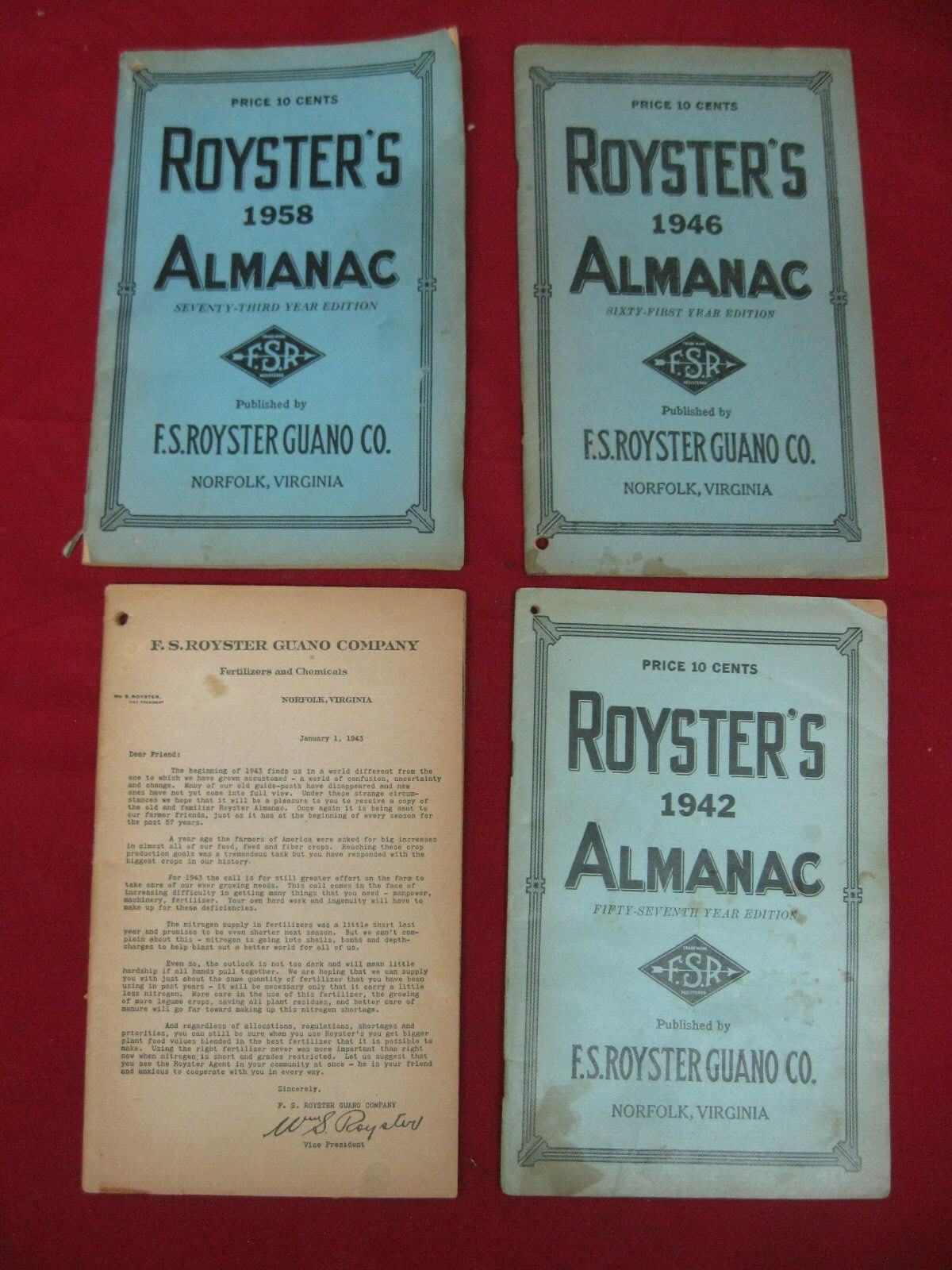 Unique Antique Lot of 4 Royster Ad Fertilizer Memo Notebooks 58,46,43,42 Years