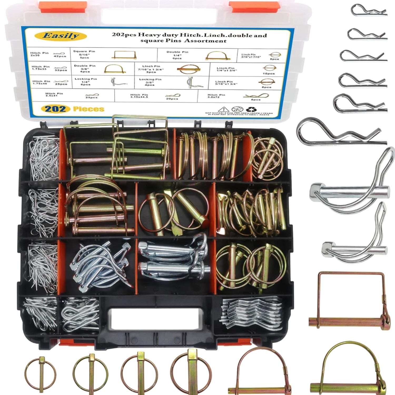202PCS Hitch Pins Clip Pins, Linch and PTO Pins for Trailers Tractors Trucks …