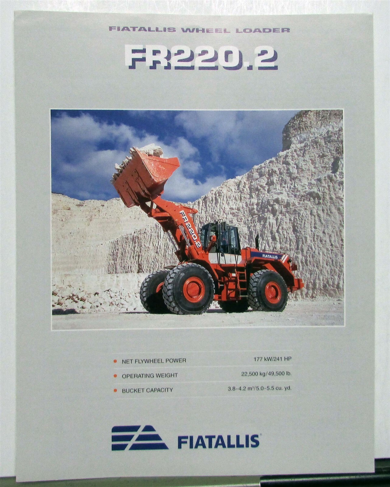 1995 Fiat Allis FR220.2 Wheel Loader Specifications Construction Sale Brochure