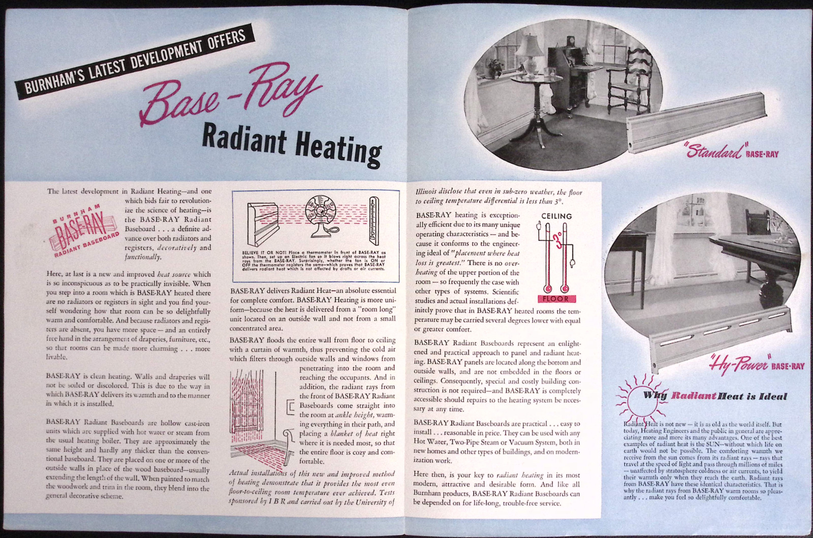 1948 Burnham Boiler Unit Heater Base Ray Radiant Heater Irvington NY Brochure