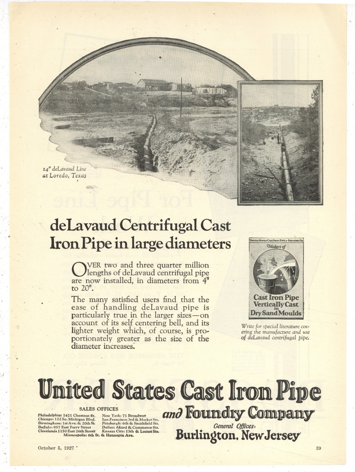 1927 Ads F&B of PG: Bessemer Diesel Engines & US Cast Iron Pipe, Laredo Texas