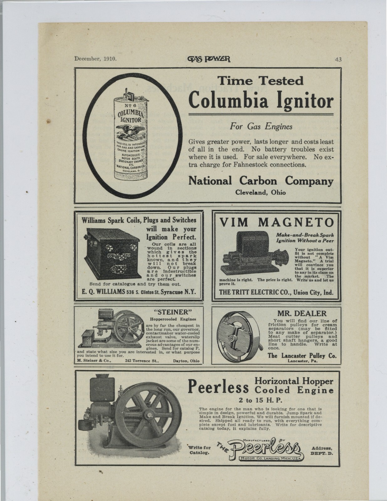 1910 Peerless Motor Co. Ad: Horizontal Hopper Engine – Lansing, Michigan