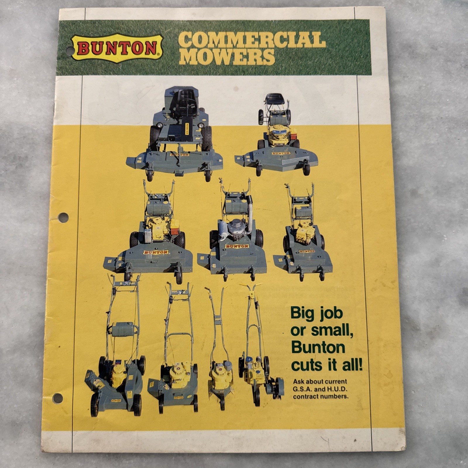 Two Bunton Lawn & Garden Commerical Mower Brochures Lawn Yellow Green 61, 52, 36
