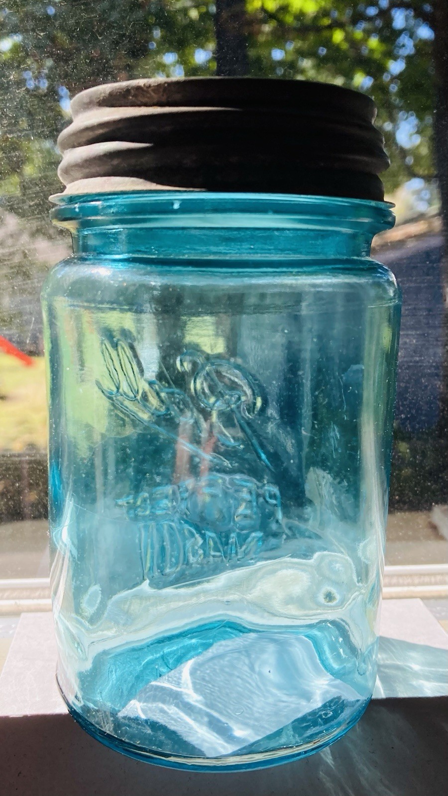 BLUE PINT C.1910-23 BALL “PERFECT MASON” JAR #9~5.25”H IN VG CONDITION