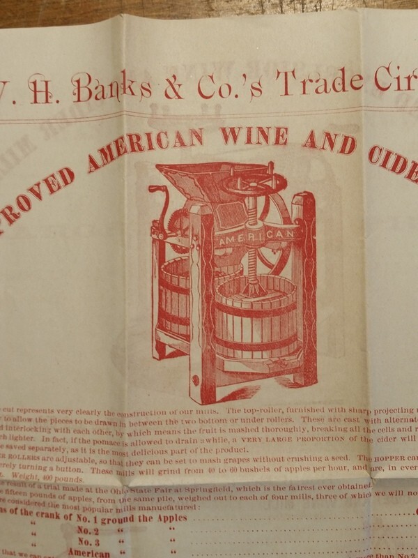 c1870 W.H. Banks Trade Circular Wine & Cider Mills Advertising Pamphlet Chicago