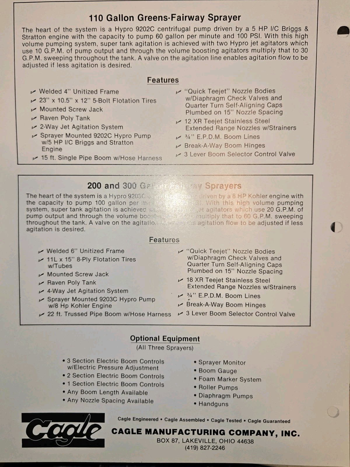 LOT OF CAGLE MANUFACTURING SPRAYERS Brochures AND PRICE LISTS