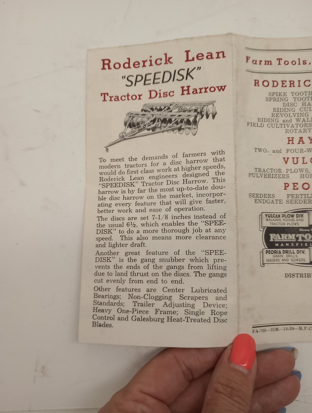 Vtg 1939 Vulcan Zephyr Tractor Plow Fold Out Color Poster Brochure Mansfield Oh