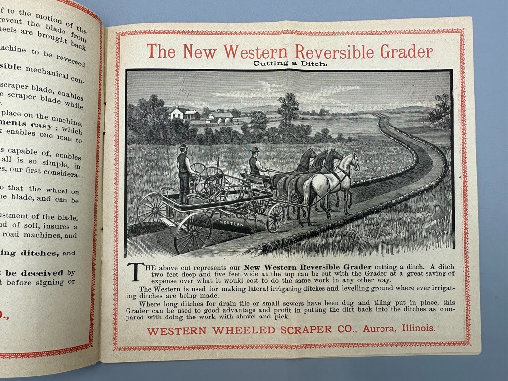 1893 ROAD MACHINE Western Wheel Scraper WORLDS FAIR Catalog Trade Card AURORA IL