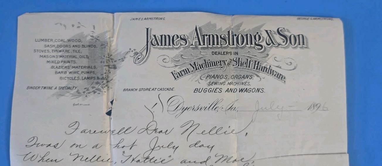 1896 Dyersville IA Advertising Letterhead Farm Machinery Hardware Buggies Wagons