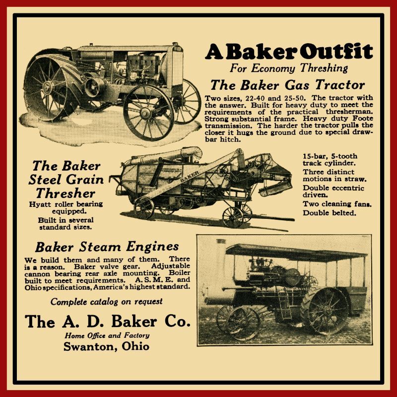 A.D. Baker Gas Tractor, Swanton OhiO NEW Metal Sign 28&Prime; Square USA STEEL 6 lbs.