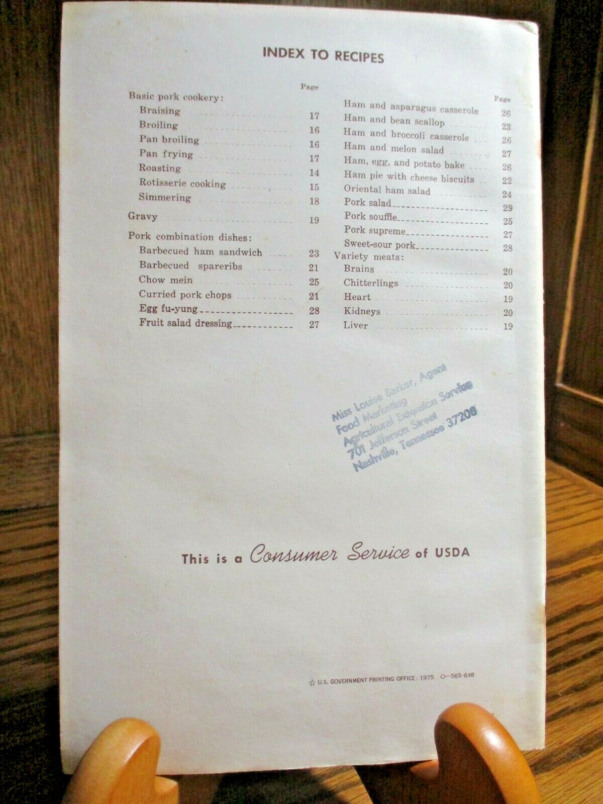 Vintage 1975 US Department Of Agriculture &lsquo;Pork In Family Meals&rsquo; Booklet D3