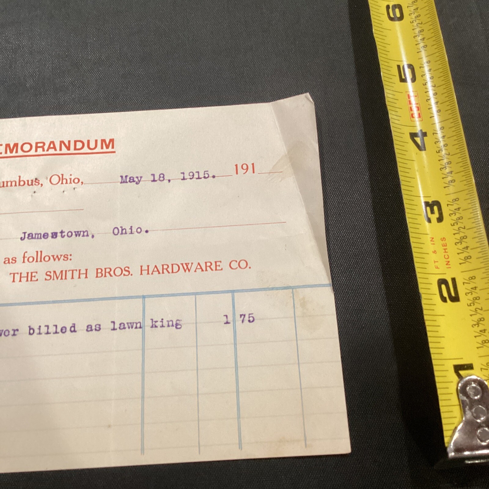 1915 Jenkins Turnbull Credit Memo Columbus Norka Mower Lawn King Invoice