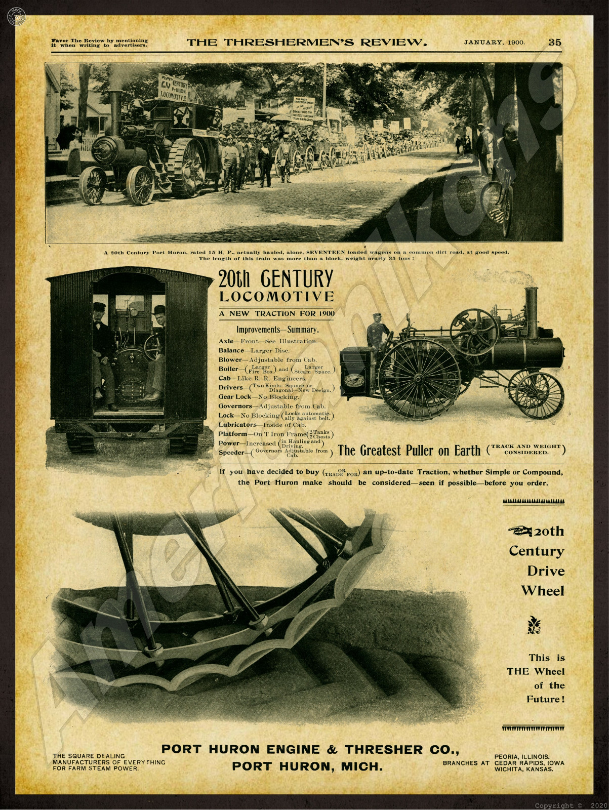 1900 Port Huron Engine & Thresher Co. New Metal Sign: Traction Engine – Michigan