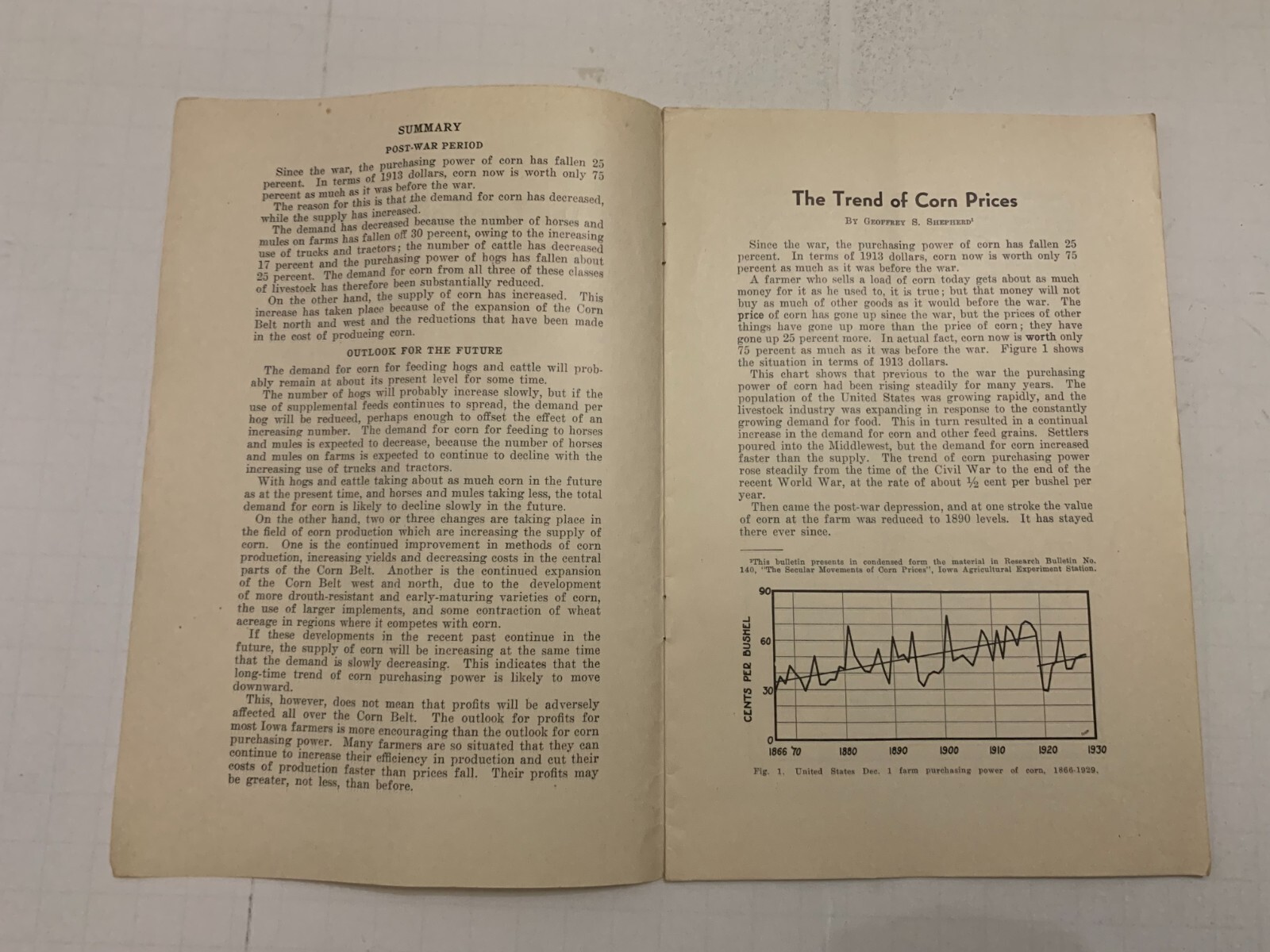 1931 The Trend Of Corn Prices Booklet by Iowa State College