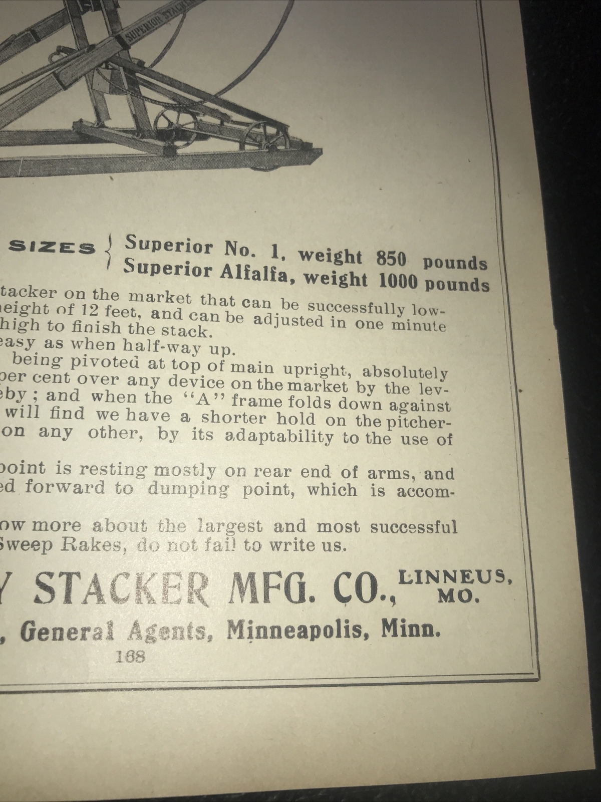 1908 Superior Hay Stacker Farm Advertising – Linneus – Missouri & Minneapolis