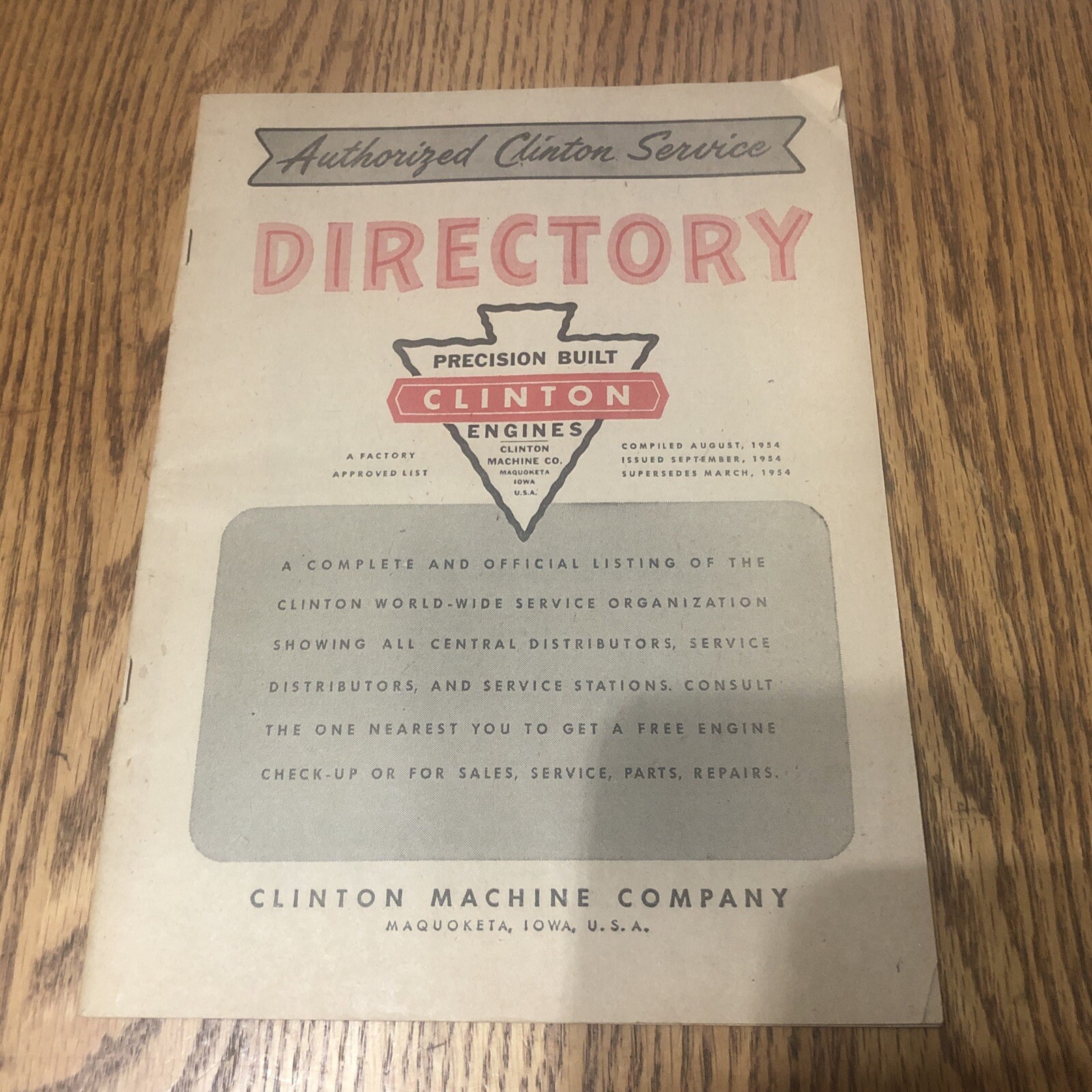 VTG 1953 Authorized Clinton Service Directory Precision Engines Machine Co.