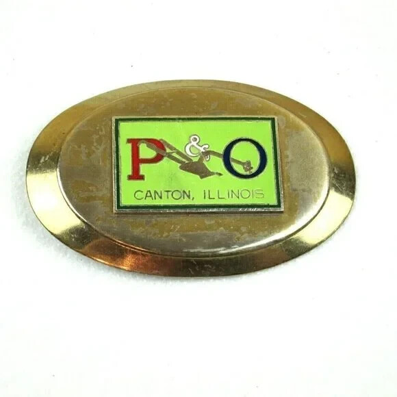Vintage Belt Buckle P&O Parlin & Orendorff Plow Company Advertising 1970s RARE
