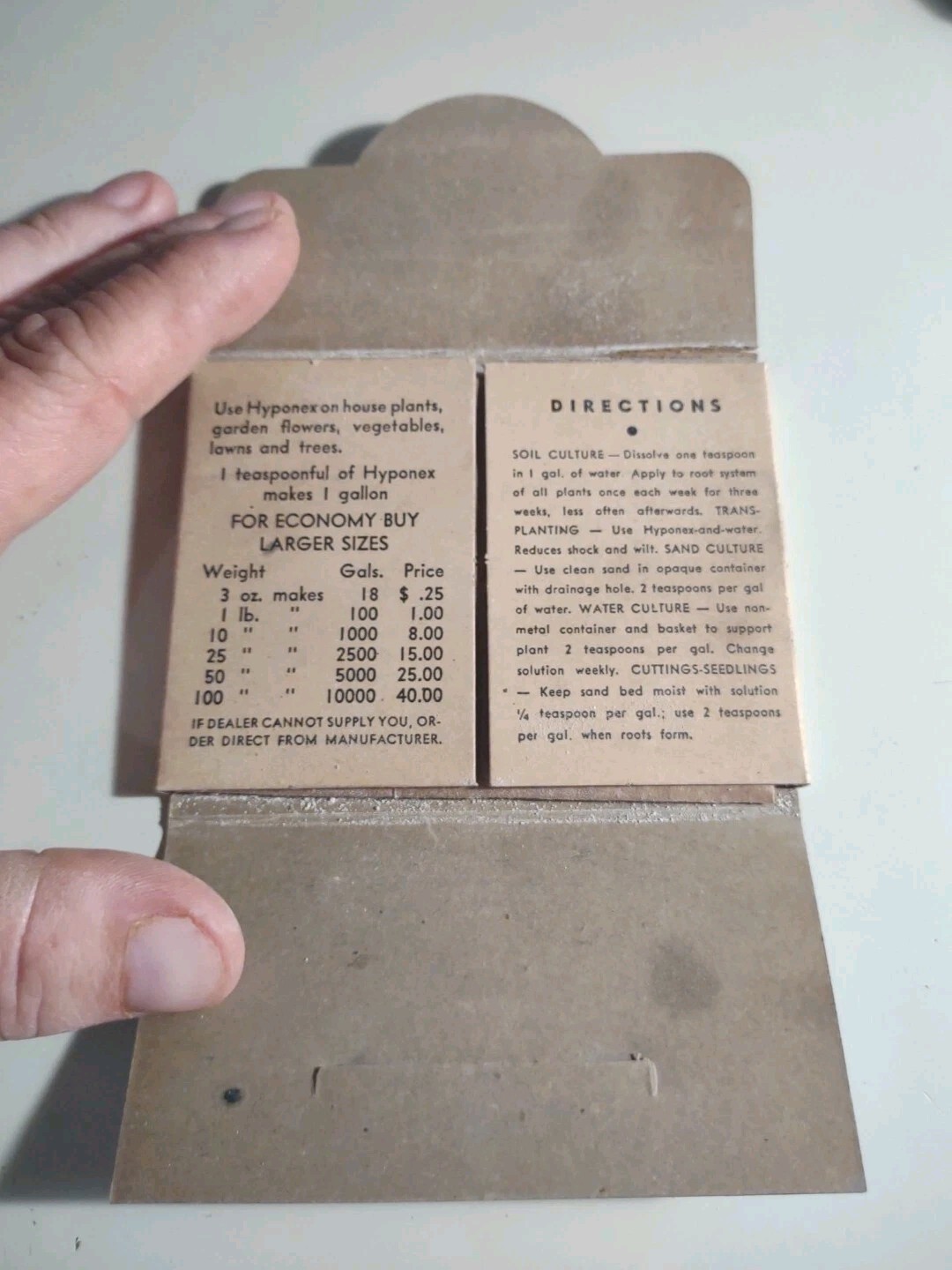Vintage Hyponex Plant Food 1oz Cardboard Packet 10¢ Advertising Collectible
