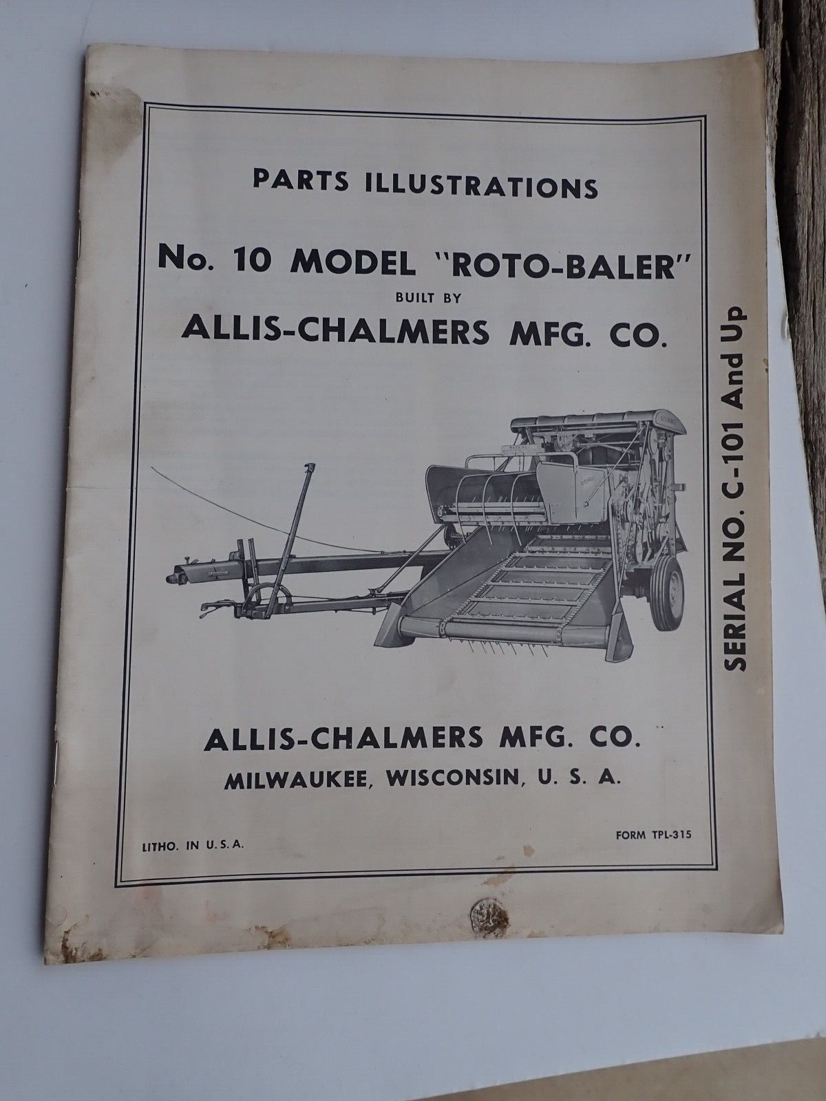 Original 1950s Allis Chalmers No 10 Model Roto-Baler Parts Catalog