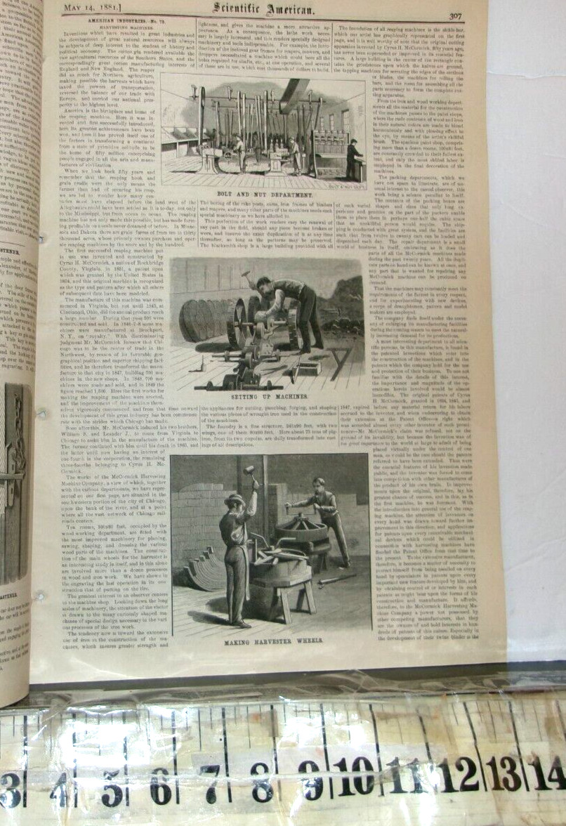 1881 McCORMICK HARVESTING MACHINE COMPANY MANUFACTURE REPORT