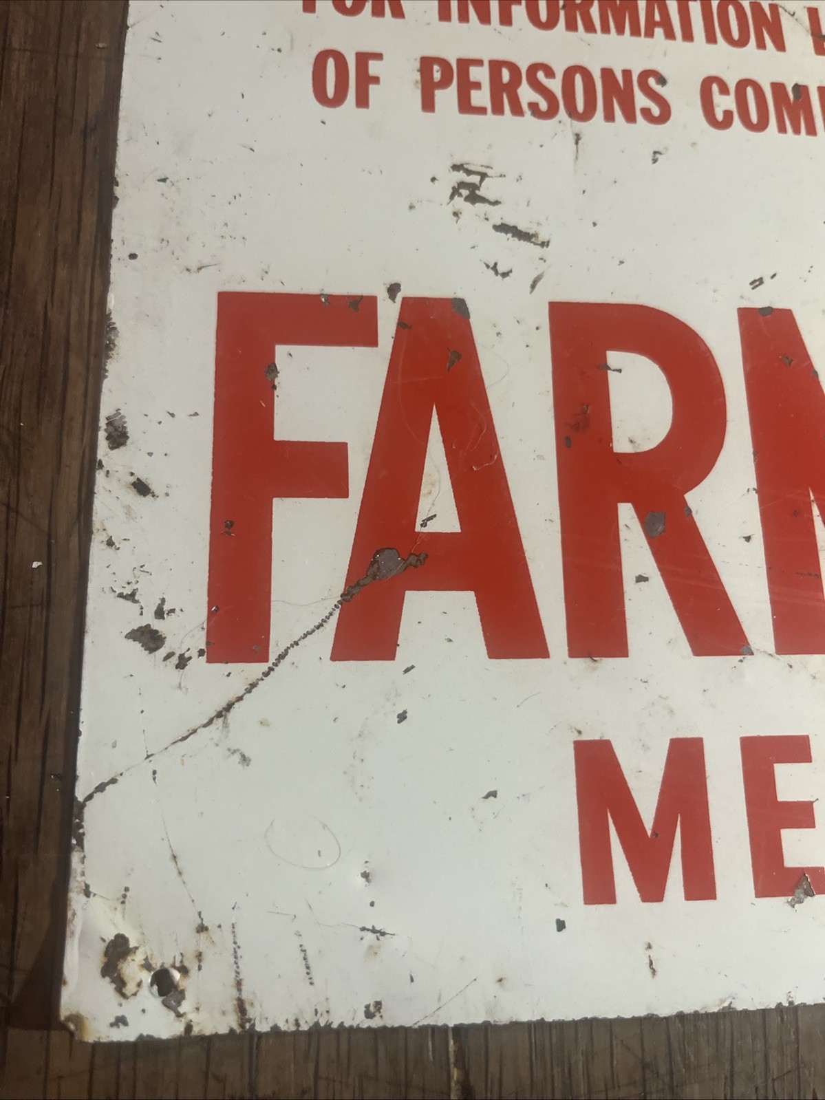 11×14 Farm Bureau $500 Reward Porcelain Sign – Found In Arkansas – VTG No Repop
