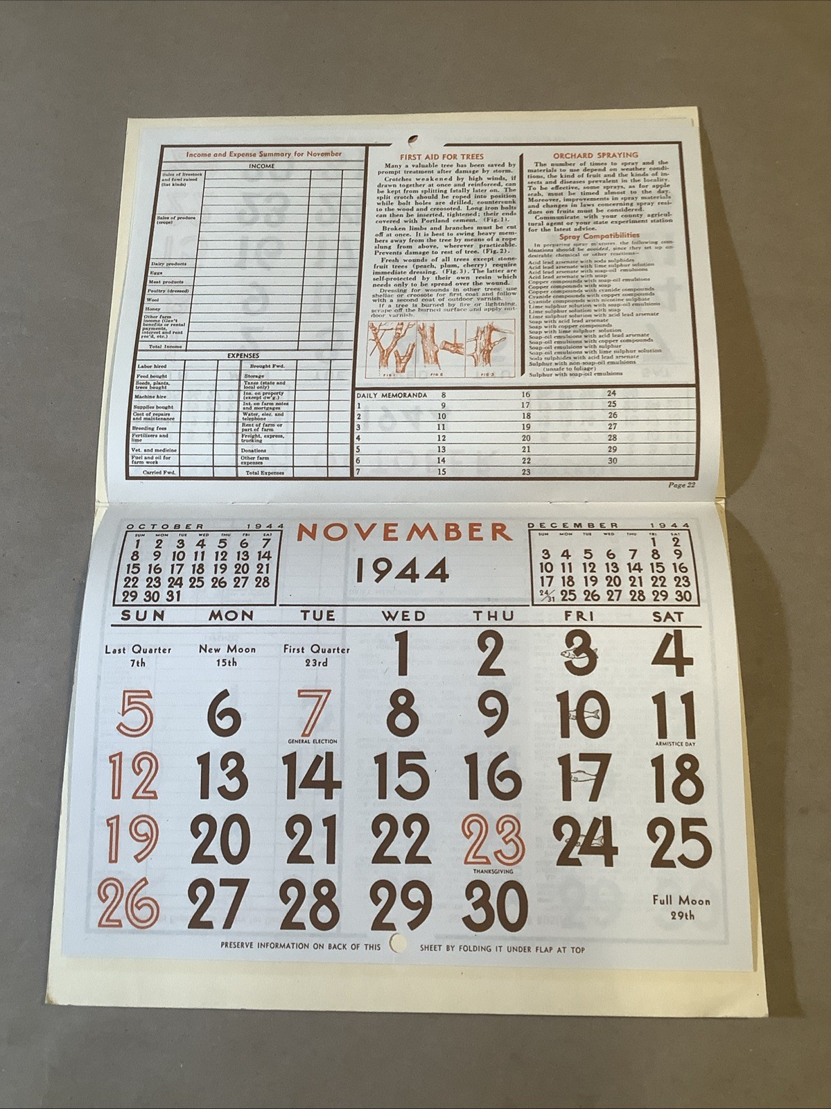 1944 Muntz-McLaughlin Co. Farm Inventory Calendar Holgate OH INV-P0547