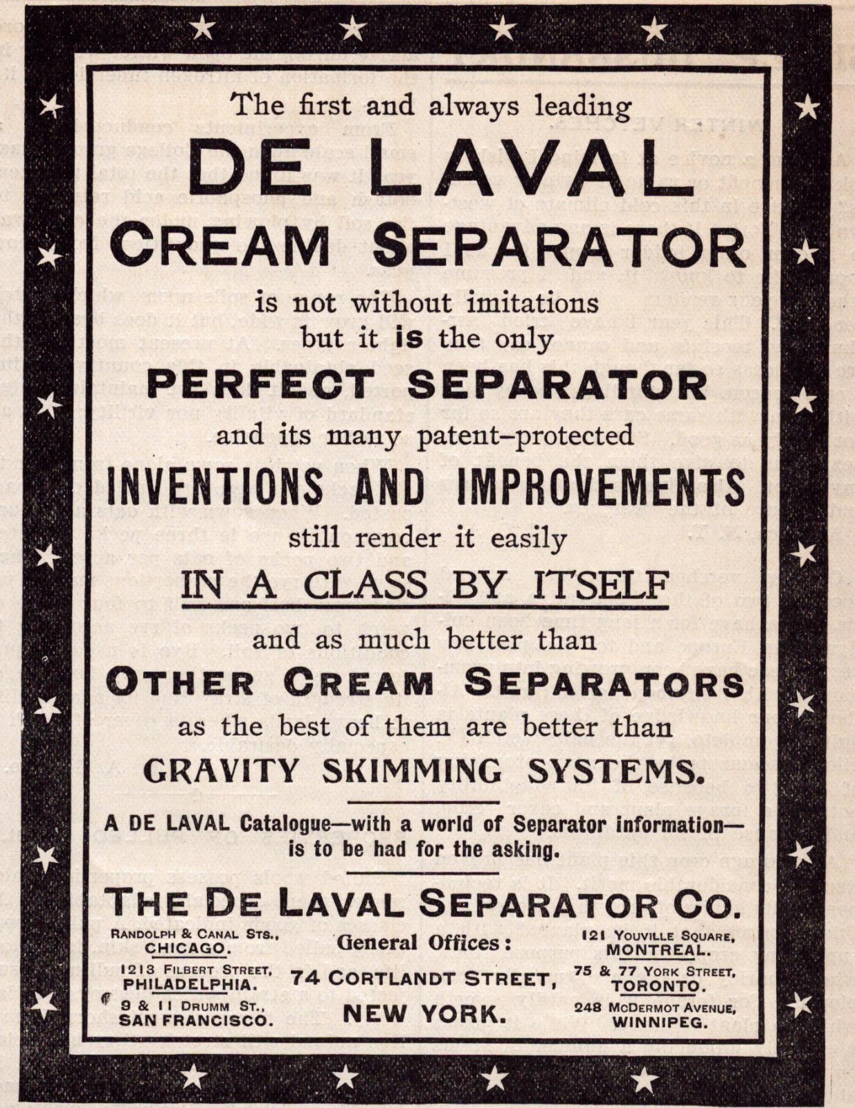 De Laval Cream Separators 1903 Vintage Print Ad Gravity Skimming Class By Itself
