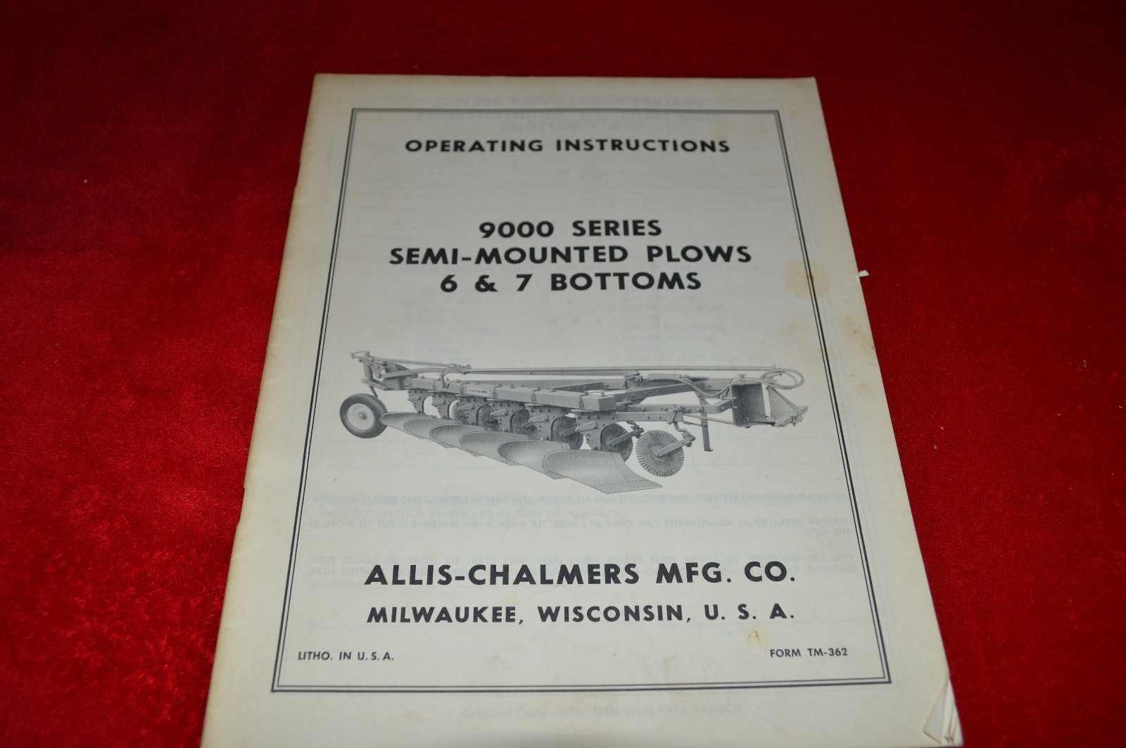 Allis Chalmers 6 7 Bottom 9000 Series Semi M Plow Parts & Operator&rsquo;s Manual WGOH