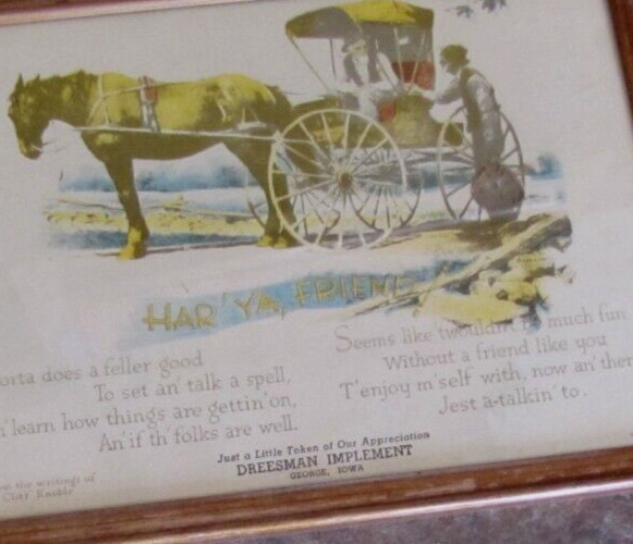 Rare Vintage Advertising Picture Dreesman Implement George Iowa Horse & Buggy