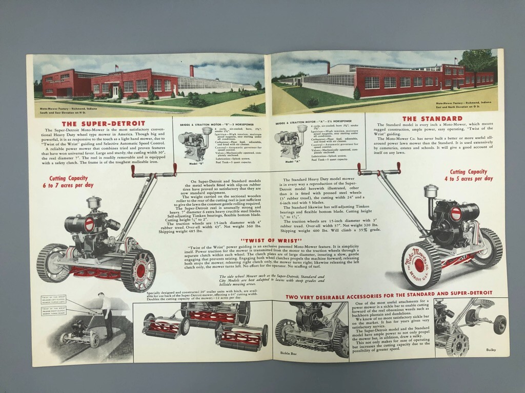 1940s MOTO-MOWER Co REEL LAWN MOWER Garden Tractor Vintage ADVERTISING Brochure