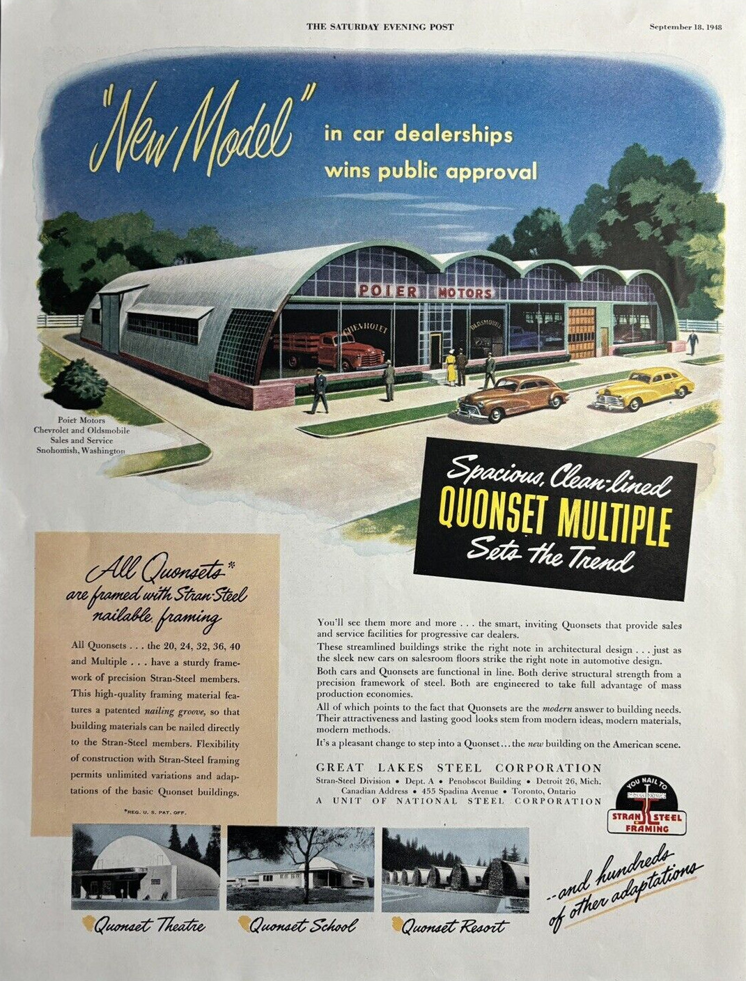 1948 Great Lakes Steel Corp Quonset Multiple Stran Steel Framing VTG Print Ad