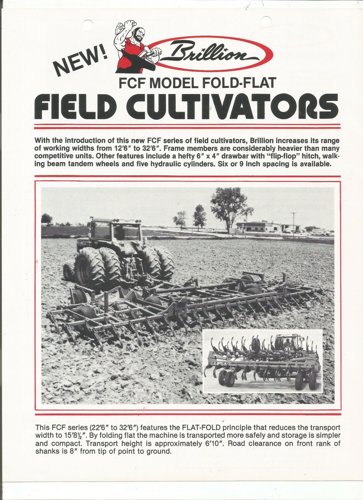 Original Brillion FCF Model Fold-Flat Cultivators Sales Brochure Form Number 47N