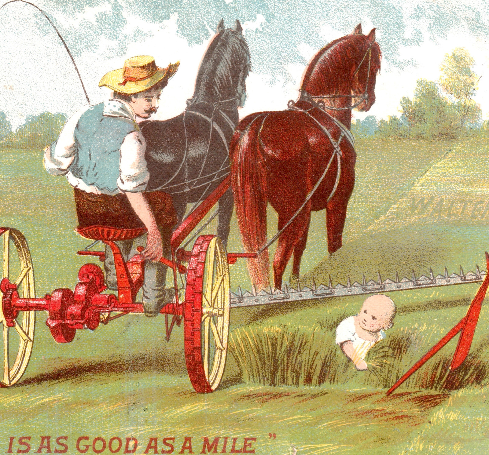 Death Farm Tragedy but Child Saved by Wood Mower Horse Team Victorian Trade Card