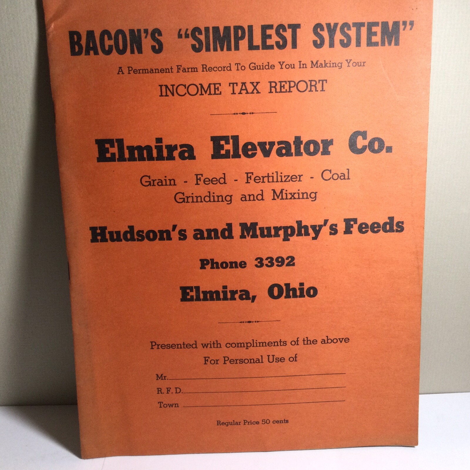 1948 HUDSON’S & MURPHY FEEDS ELMIRA, OH FARM INCOME TAX REPORT BOOKLET