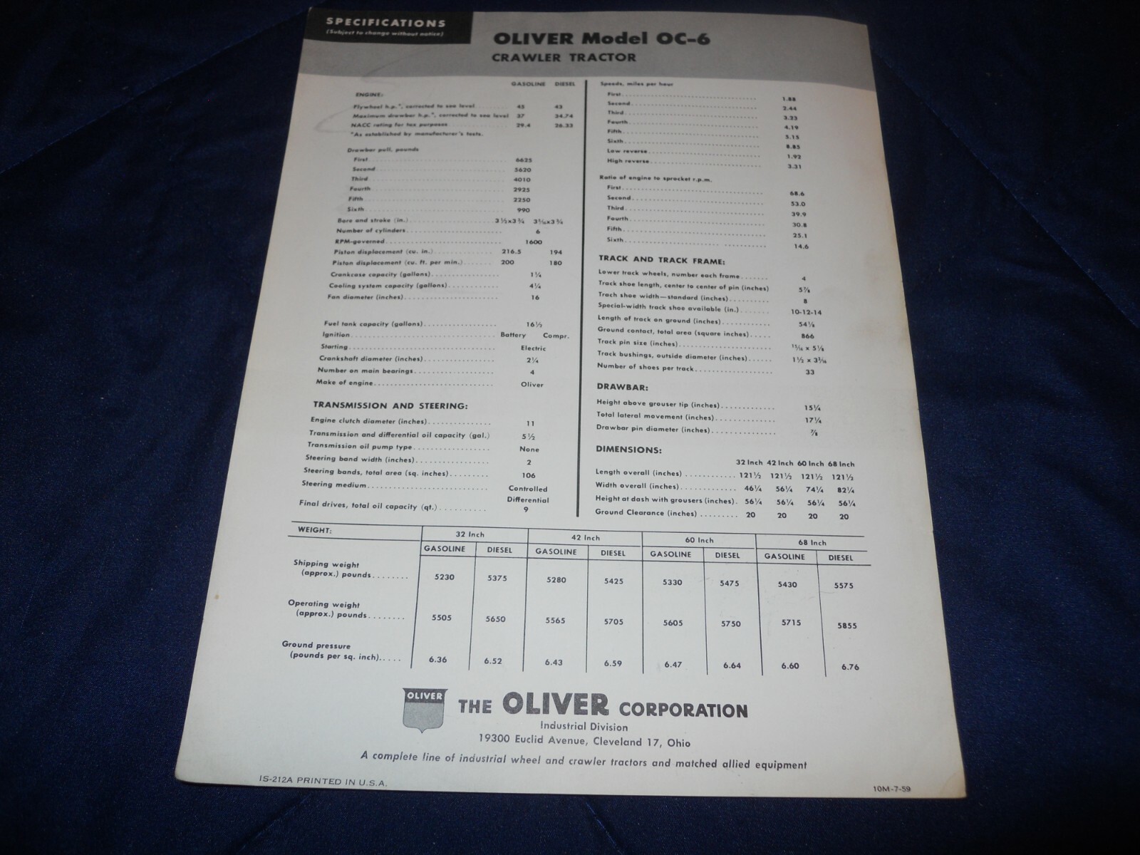 Original Dealer Sales Flyer w/ Specs – Oliver OC-6 Crawler Tractor