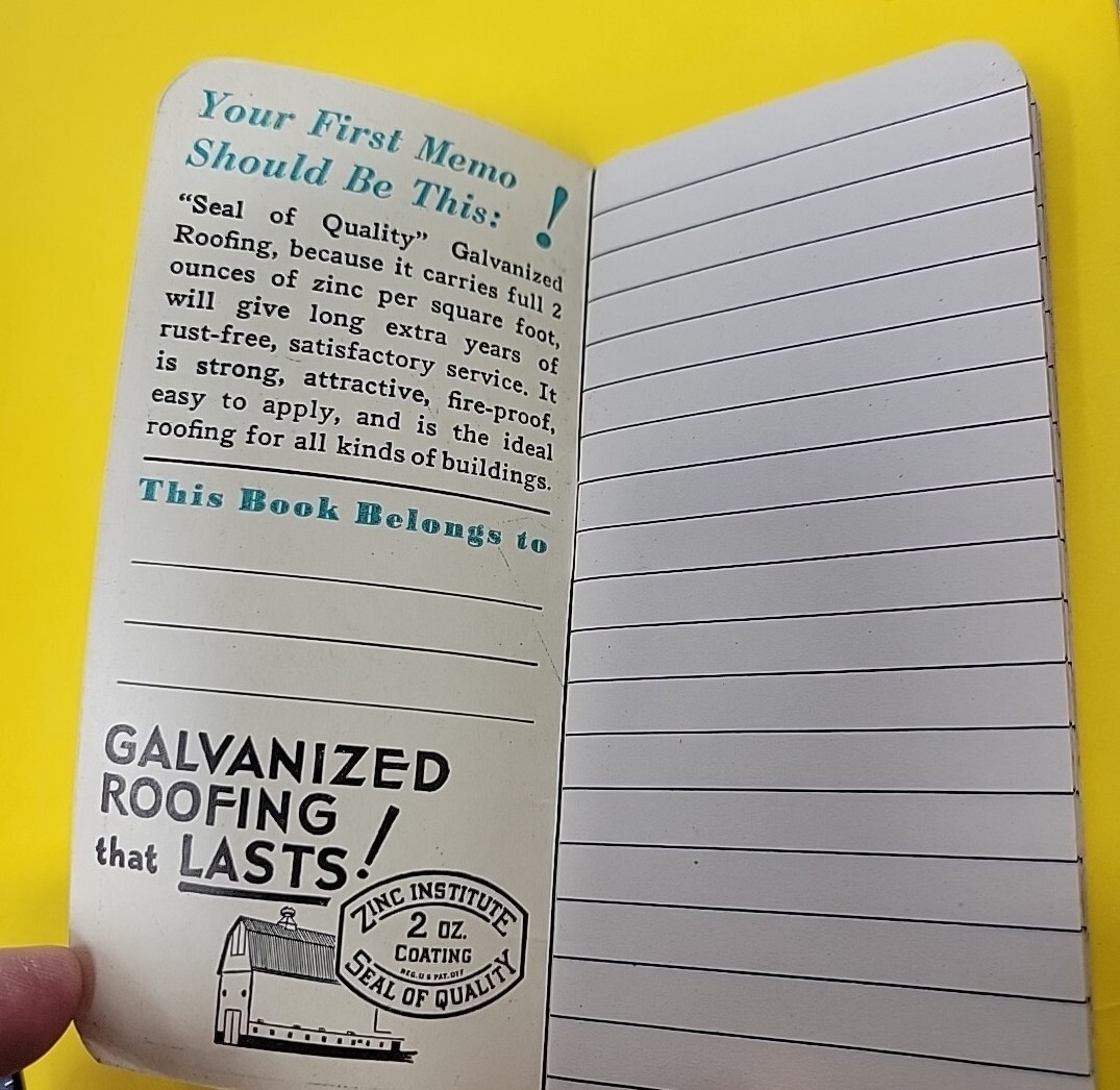 Lot of 4 Vintage Zinc Institute Galvanized Roofing Notebook Advertising RARE