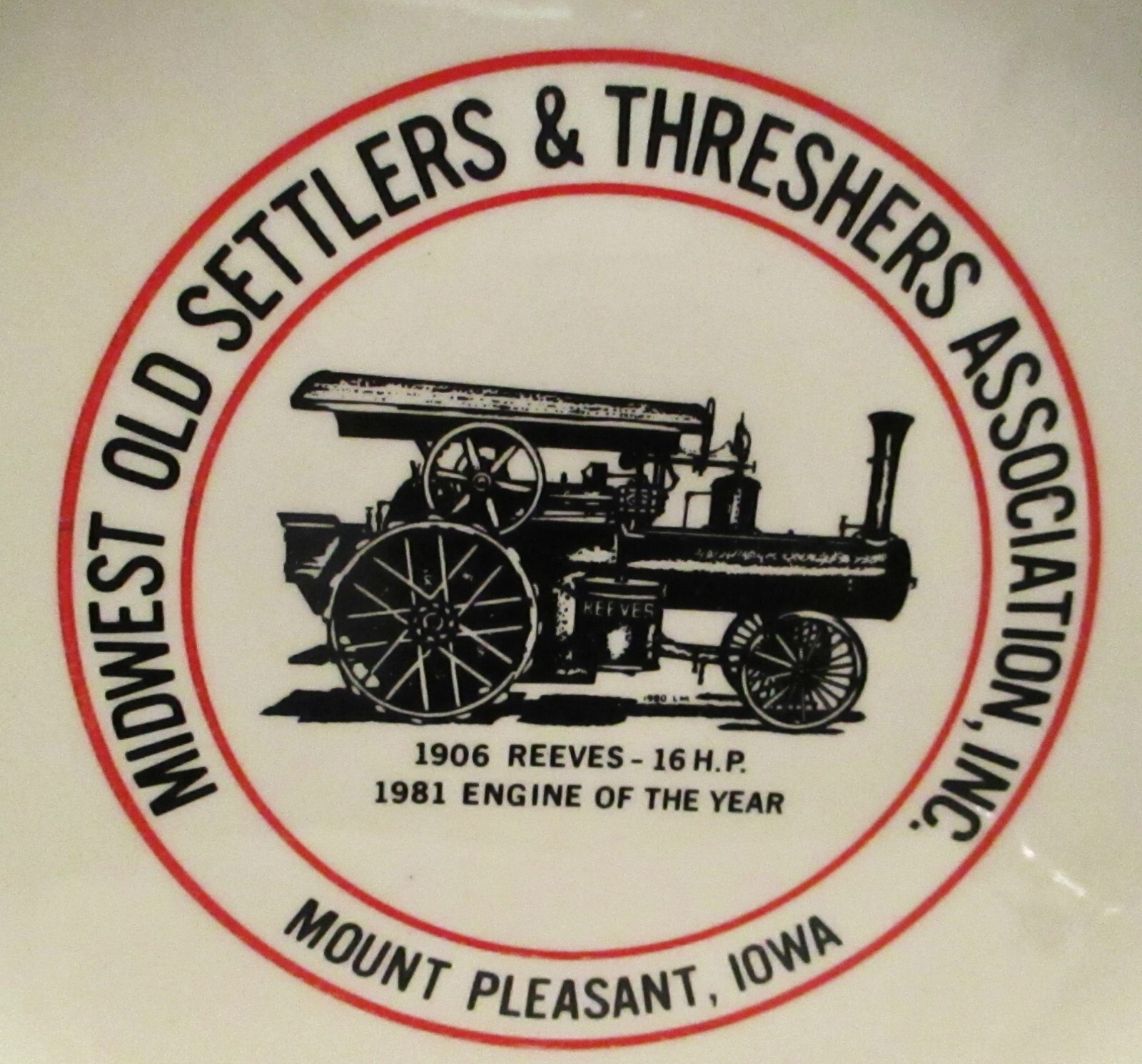 1981 Midwest Thresher Reunion Mt Pleasant Ceramic Plate 1906 REEVES Tractor 32nd