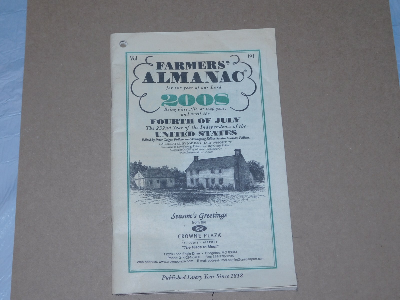 RARE-COLLECTIBLE-LTD ED~2008 FARMERS&rsquo; ALMANAC VOL.191