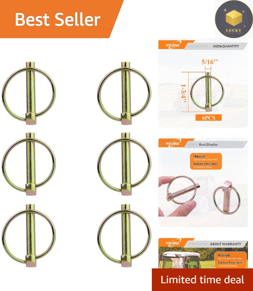 6PCS Heavy Duty Lynch Pins Set – Zinc-Plated 5/16 » x 1-3/4 » for Durable Towing