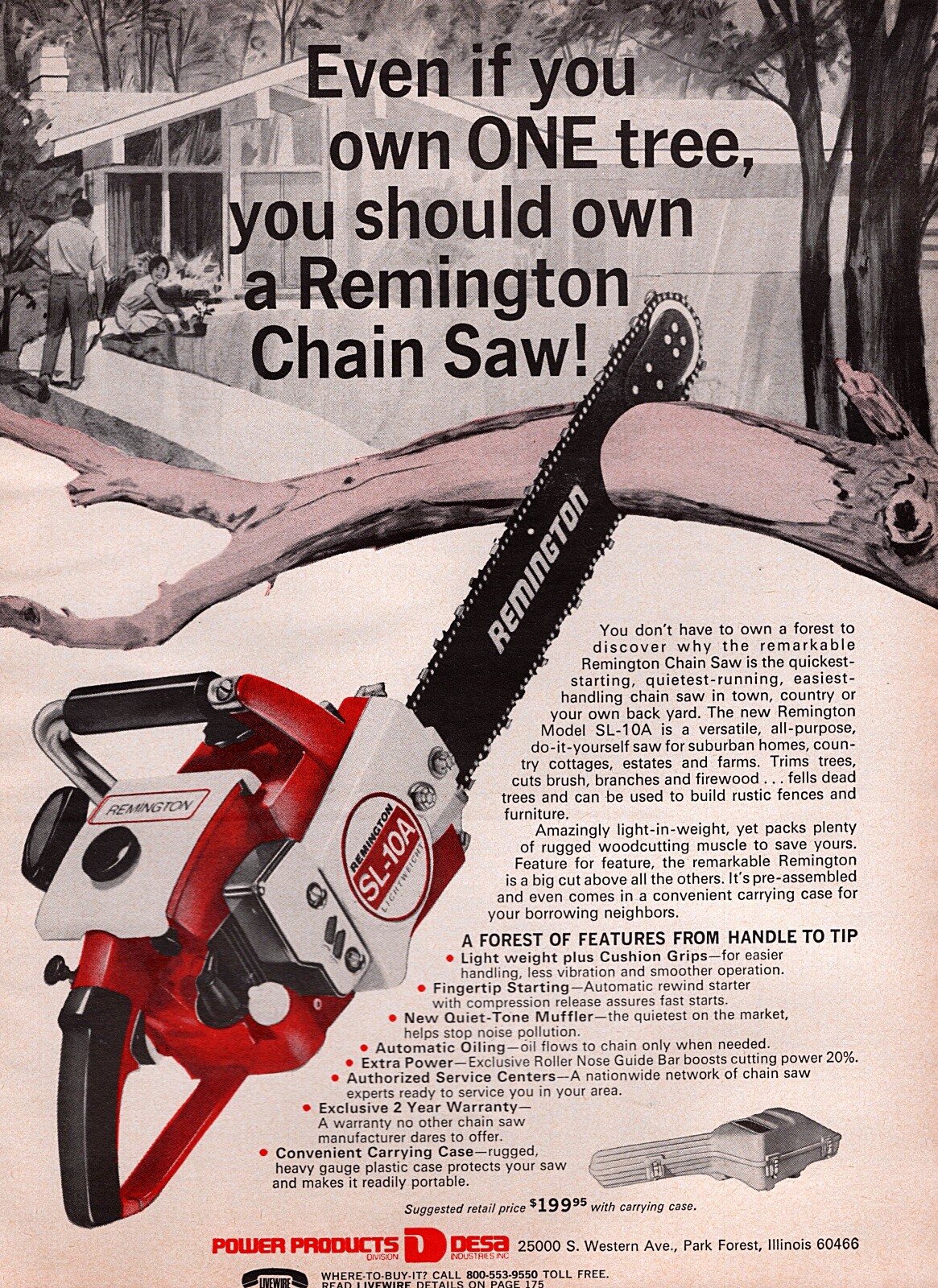 1971 Remington SL-10A Chainsaw Original Color Print Ad