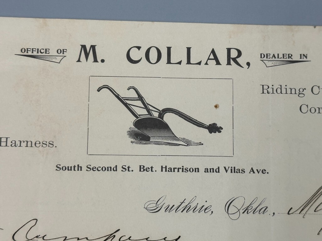 1897 COLLAR PLOW Buggies WAGONS Farm Advertising Letterhead Antique GUTHRIE OK