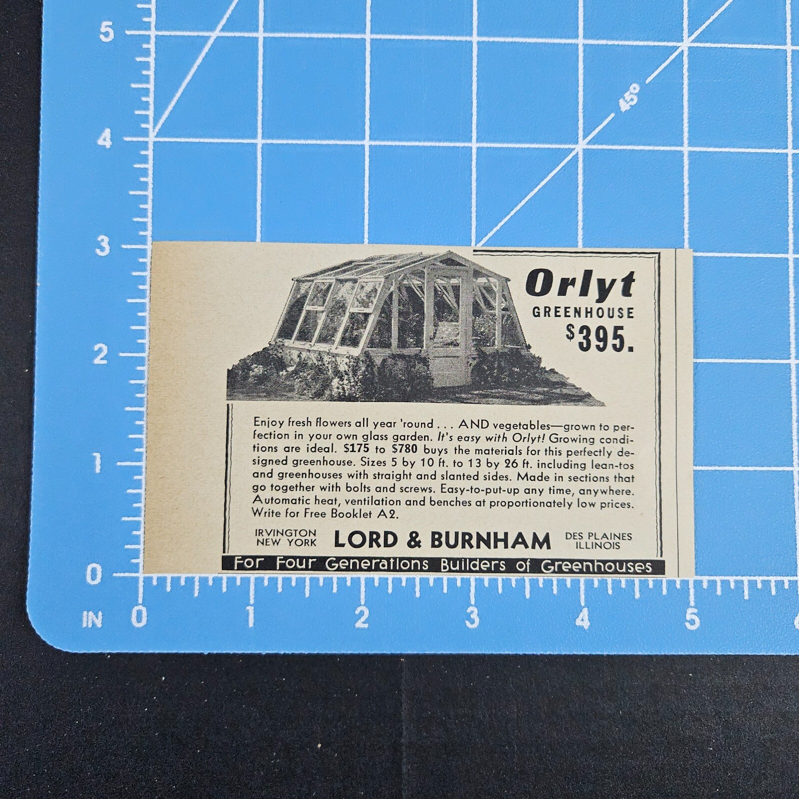 1953 Orlyt Greenhouse Lord Burnham Vintage Print Ad Des Plaines IL Irvington NY